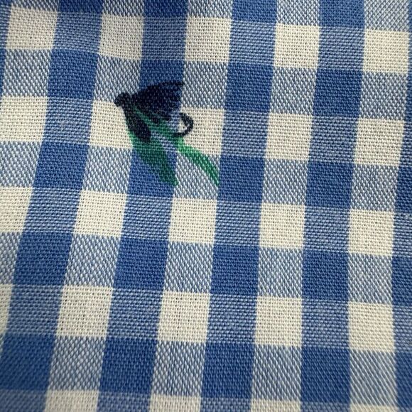 Chaps Shirt Men XXL Blue Gingham Check Short Sleeve Fly Fishing Print Easy Care - Picture 5 of 11